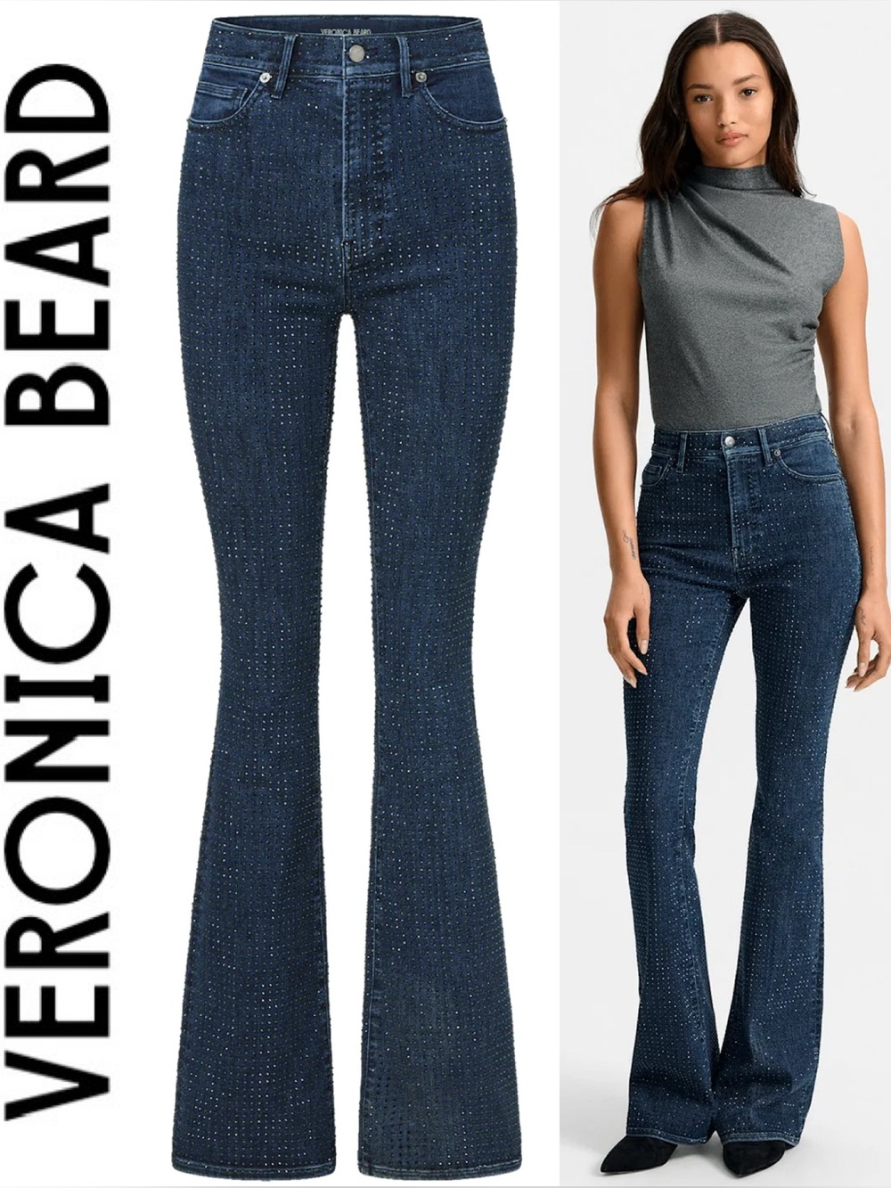 Veronica Beard Beverly Rhinestone Skinny-Flare Jean - Picture 2 of 14